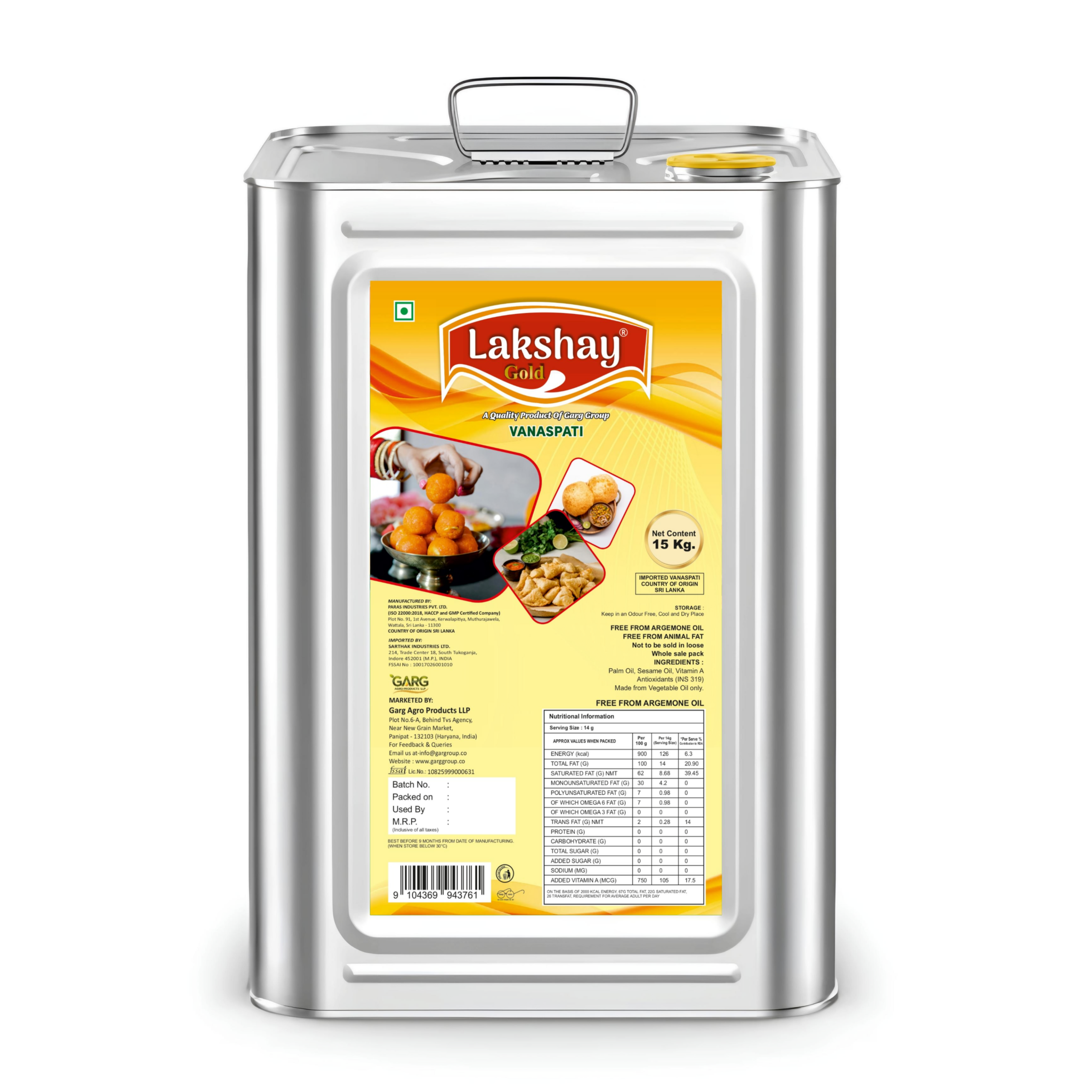 mockup lakshay gold vanaspati with background 15kg tin
